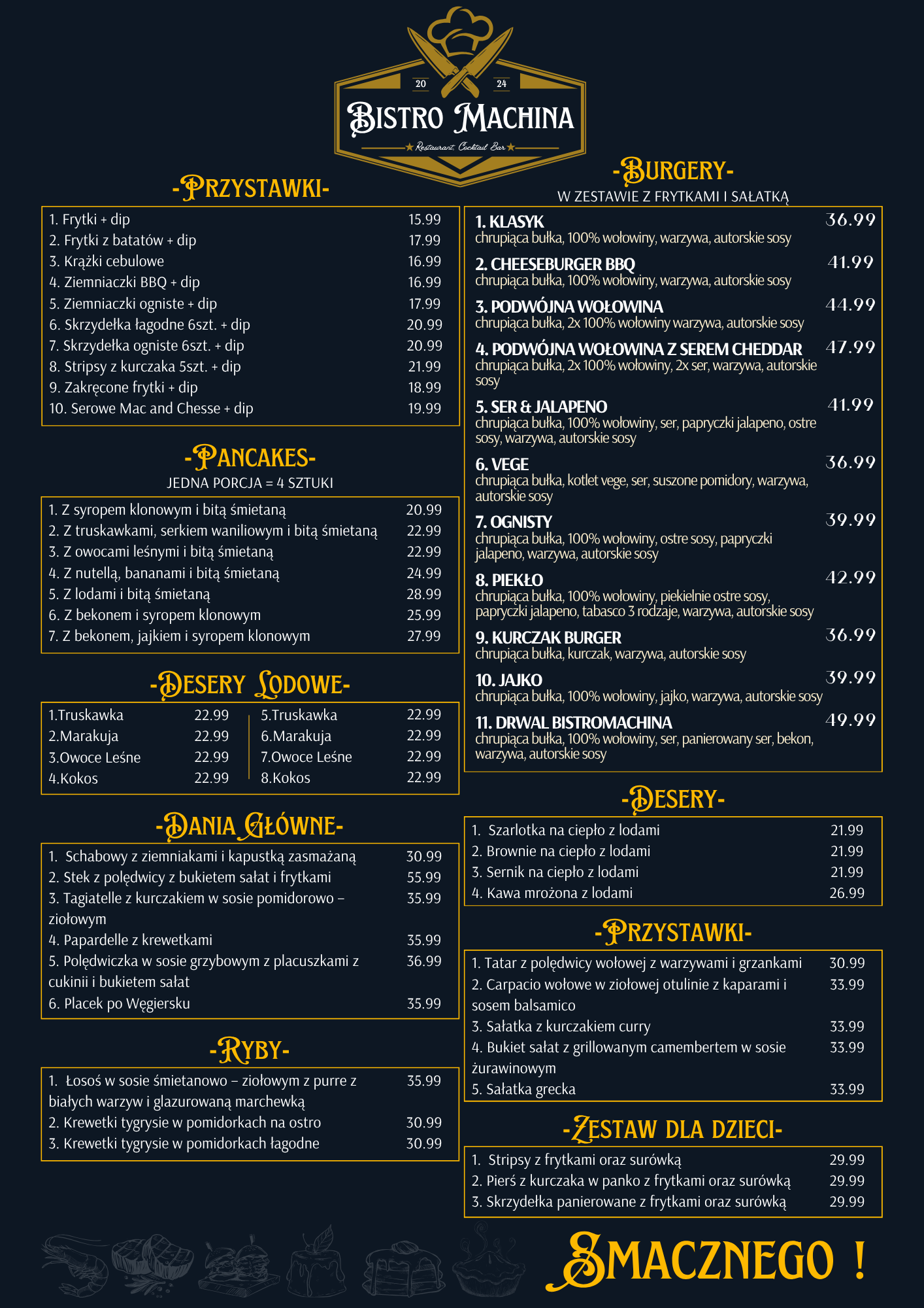 Projekt karty menu Bistro Machina