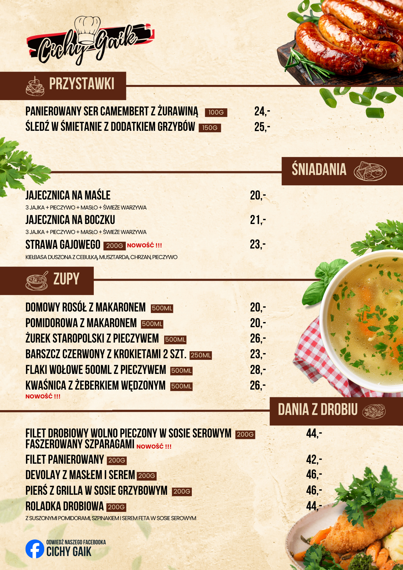 Projekt karty menu Cichy Gaik